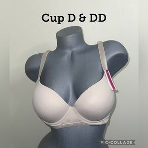 Push Up Padded T-Shirt 3 Hooks Underwire Bra Cup D & DD. NWT